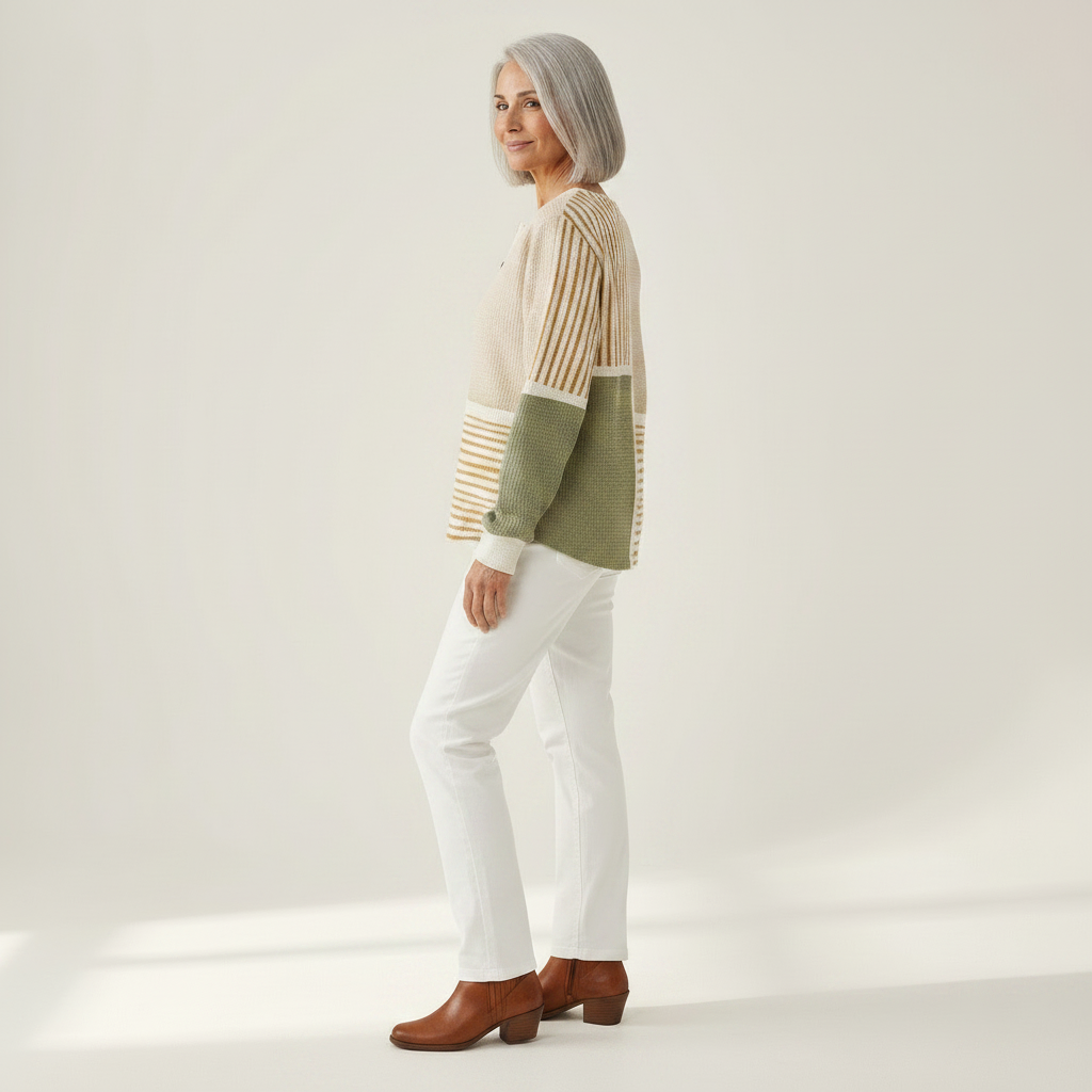 Hedda | Patchwork-Pullover in Grün und Senfgelb