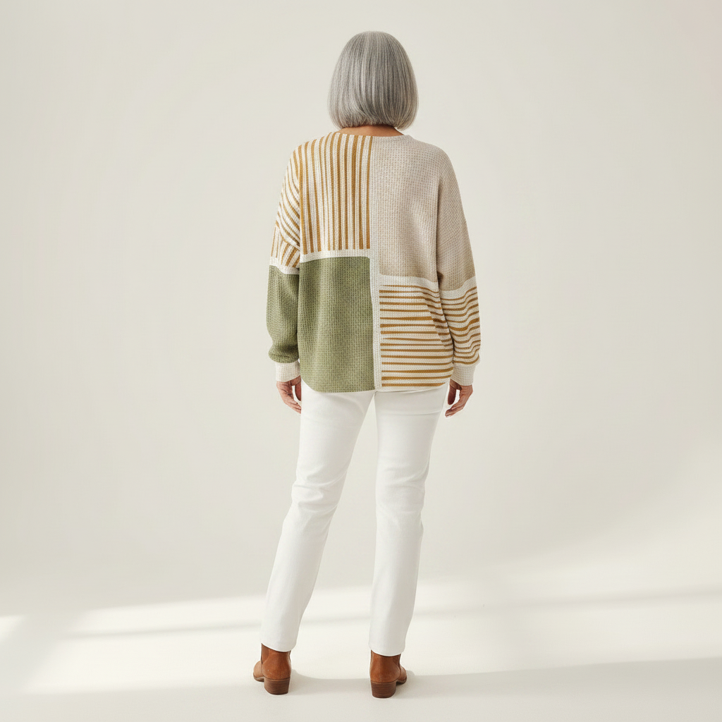 Hedda | Patchwork-Pullover in Grün und Senfgelb