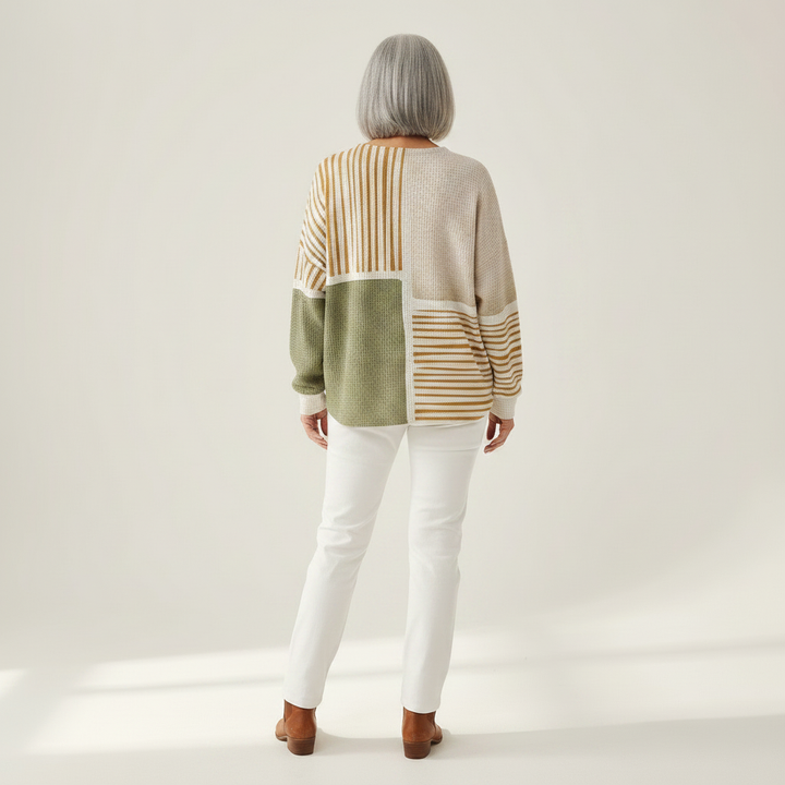 Hedda | Patchwork-Pullover in Grün und Senfgelb