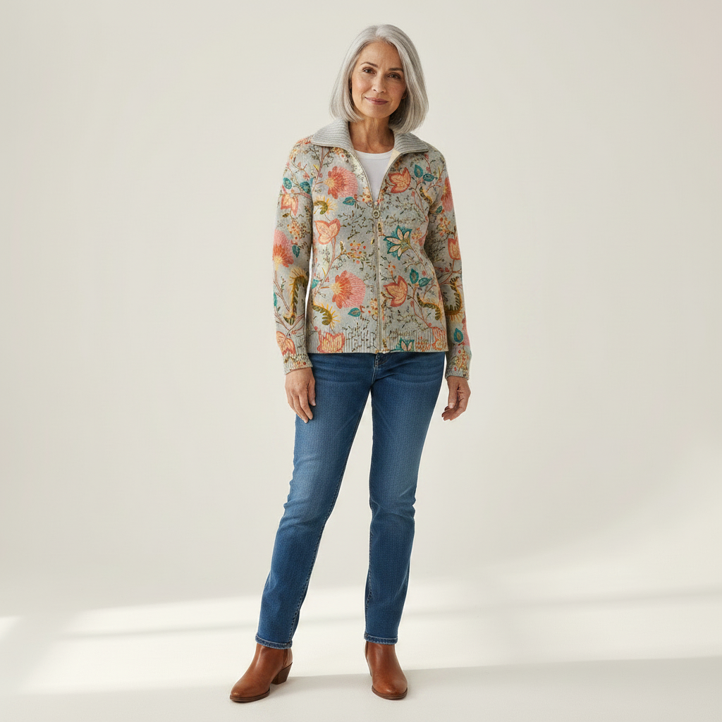 Petra | Strickjacke mit floralem Gartenmuster