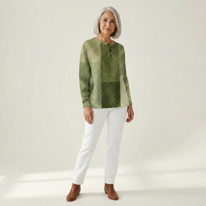 Katrin | Patchwork-Pullover in Grüntönen