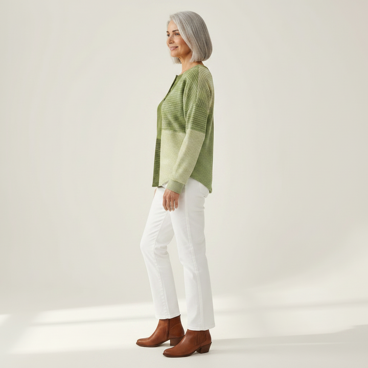 Katrin | Patchwork-Pullover in Grüntönen