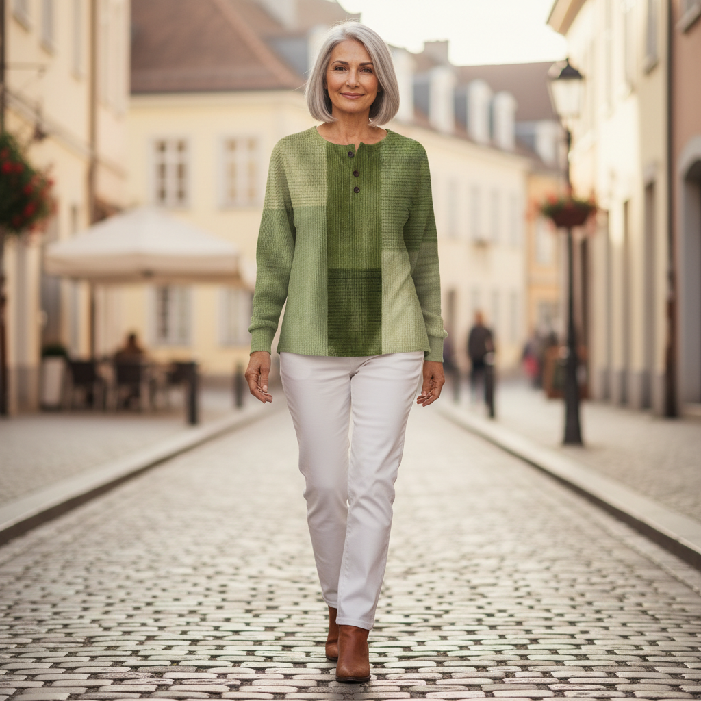 Katrin | Patchwork-Pullover in Grüntönen