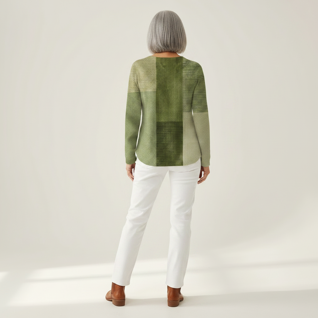 Katrin | Patchwork-Pullover in Grüntönen