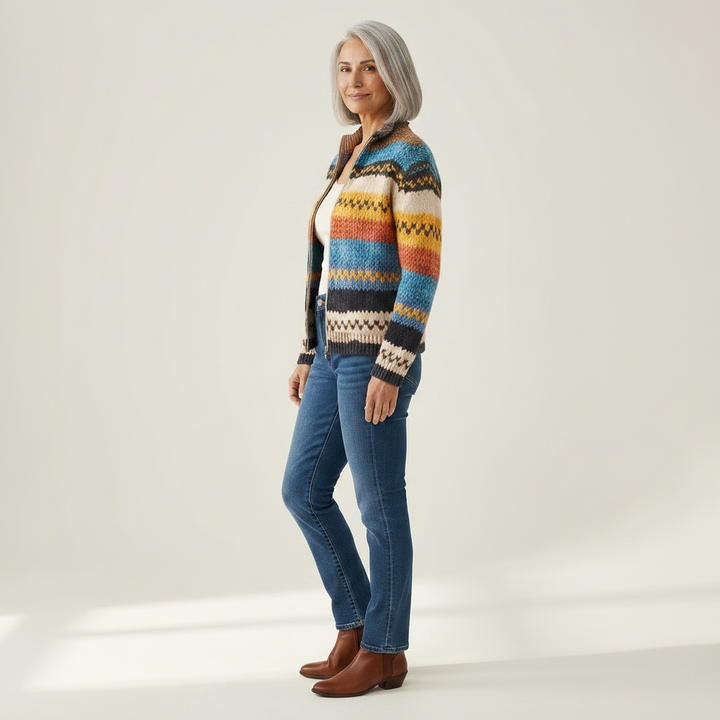 Karin | Strickjacke mit buntem Zickzackmuster