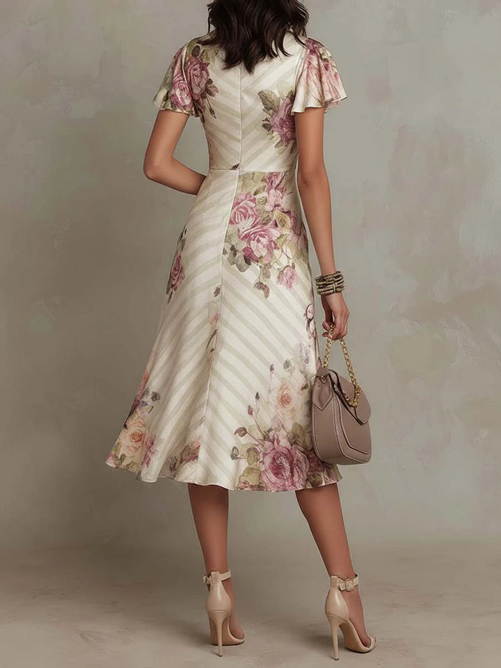 Leni | Vintage Satin Midikleid mit Blumenmuster