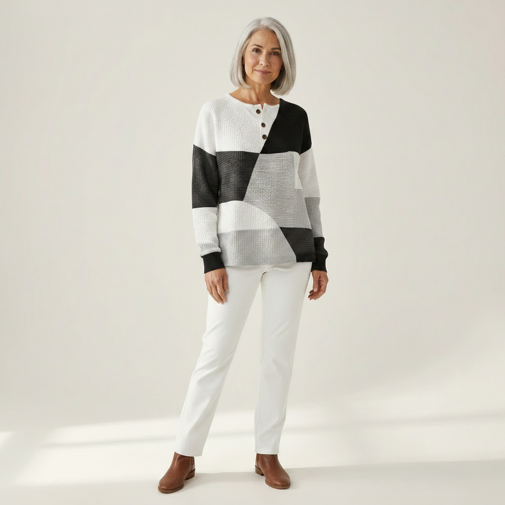 Christa | Patchwork-Pullover in Schwarz und Weiß