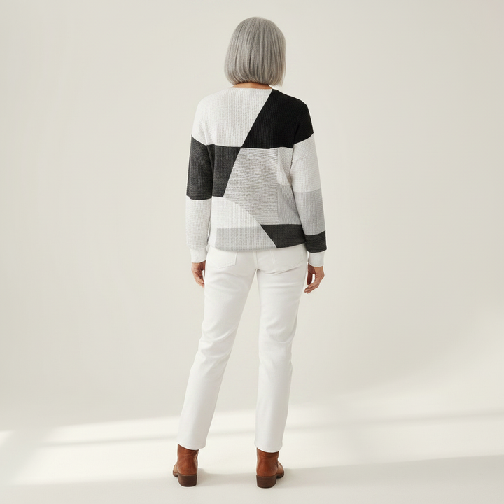 Christa | Patchwork-Pullover in Schwarz und Weiß