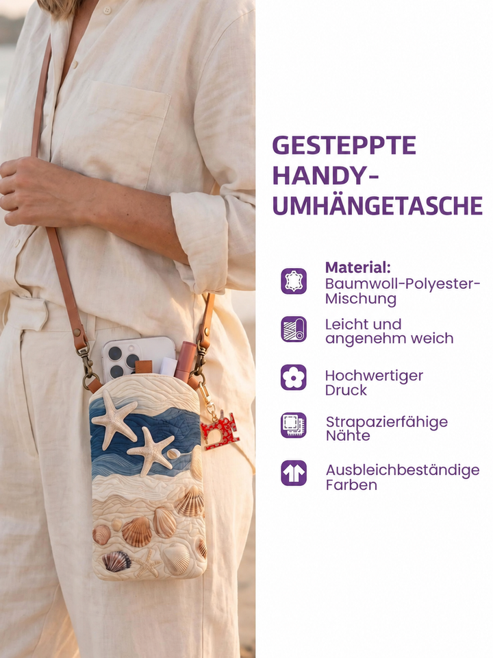 Schmale gesteppte Handy-Umhängetasche – Welpe mit Hexenhut zu Halloween