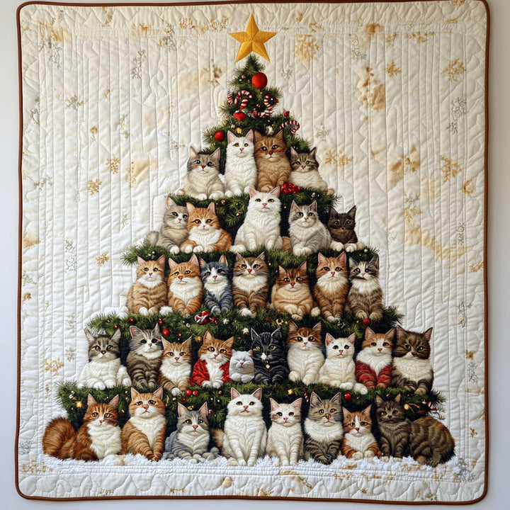 Weihnachts-Steppdecke mit Katzen-Christbaum