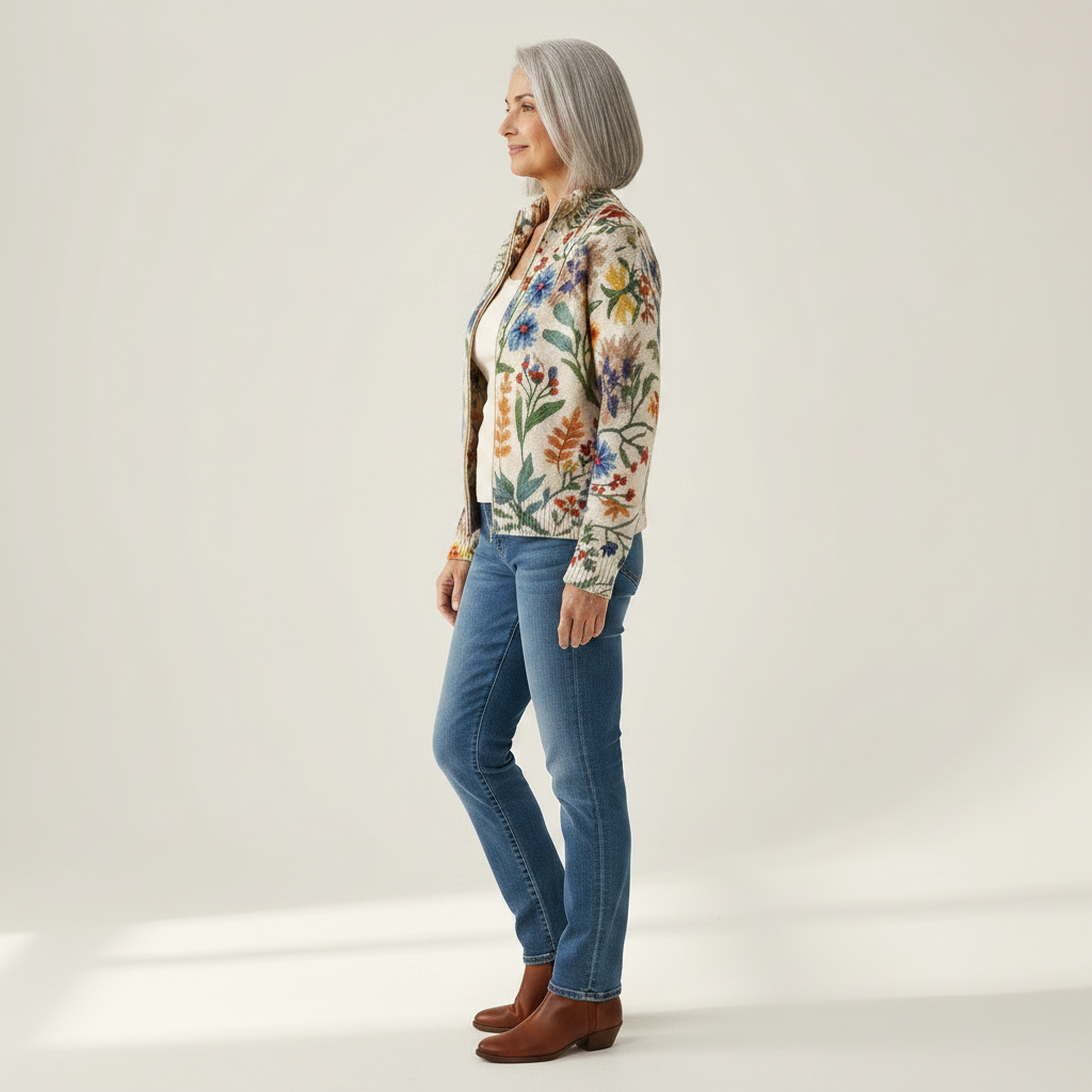 Birgit | Strickjacke mit botanischem Blumenmuster