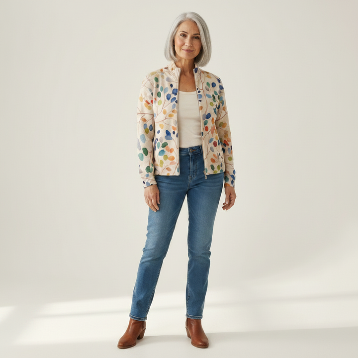 Anja | Strickjacke mit buntem Blättermuster