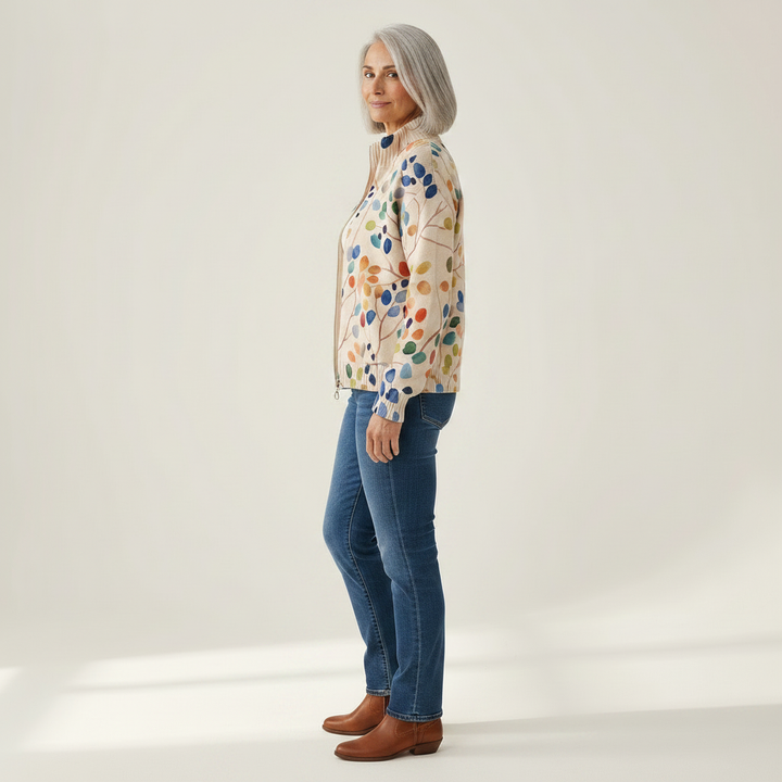 Anja | Strickjacke mit buntem Blättermuster
