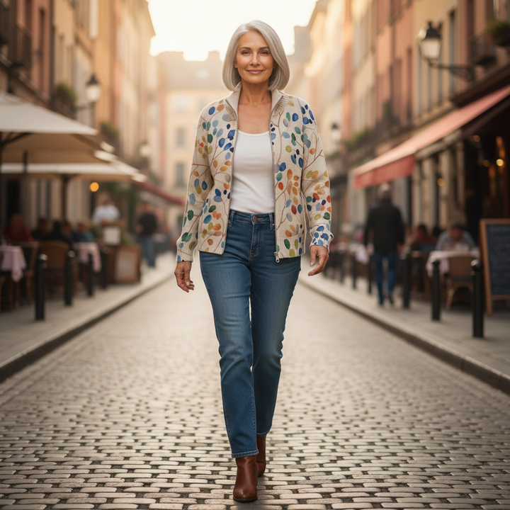 Anja | Strickjacke mit buntem Blättermuster