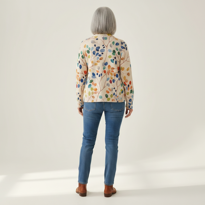 Anja | Strickjacke mit buntem Blättermuster