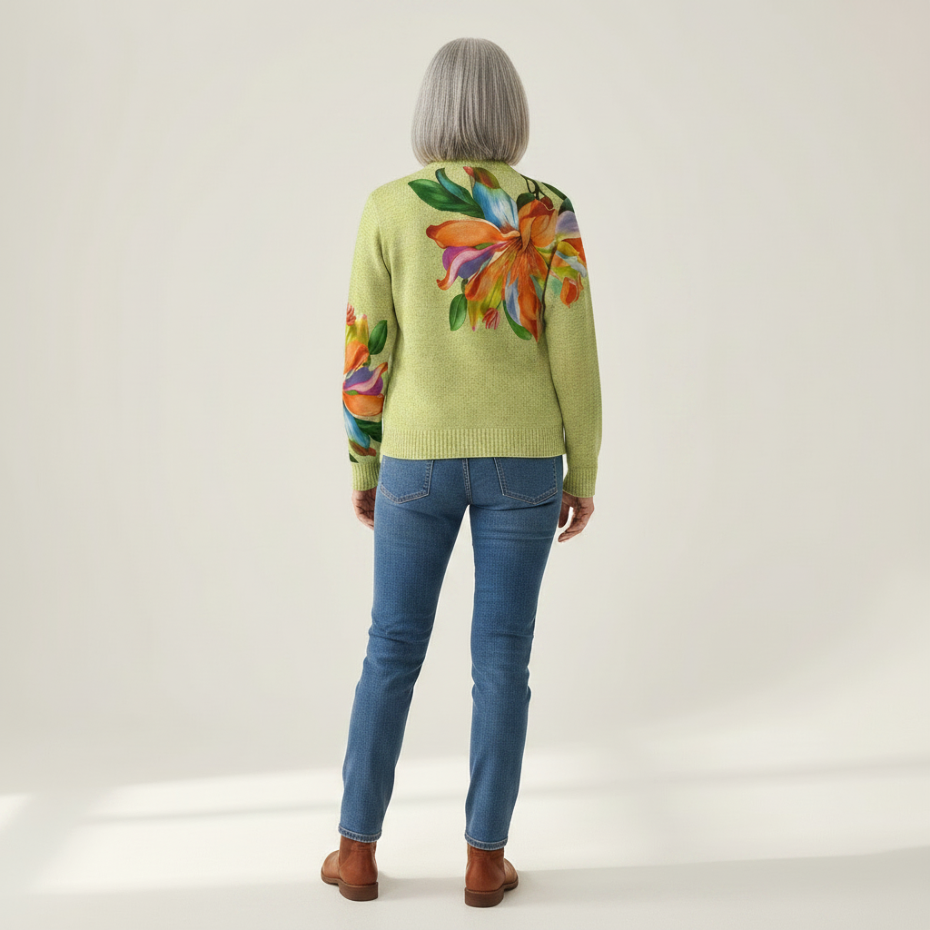 Claudia | Strickjacke mit farbenfrohem Lilienmotiv
