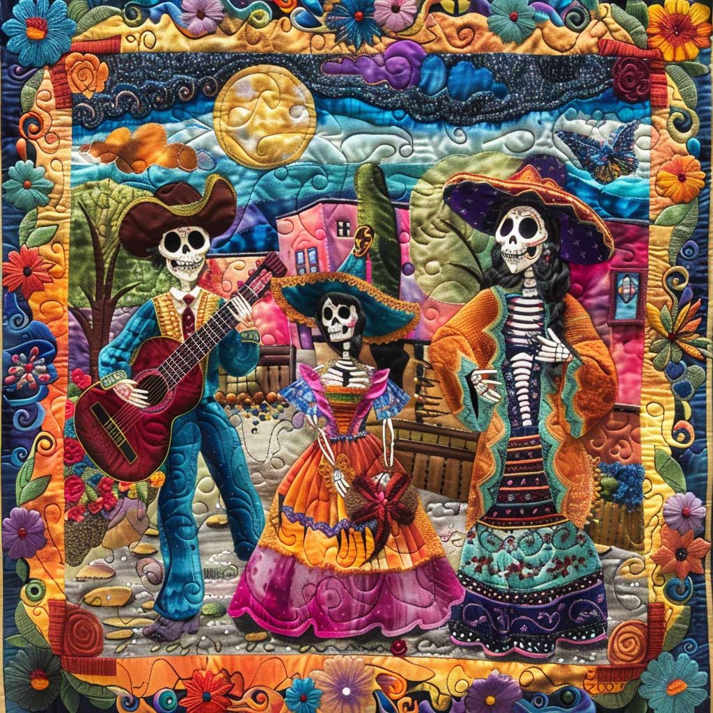 Steppdecke zum Día de los Muertos