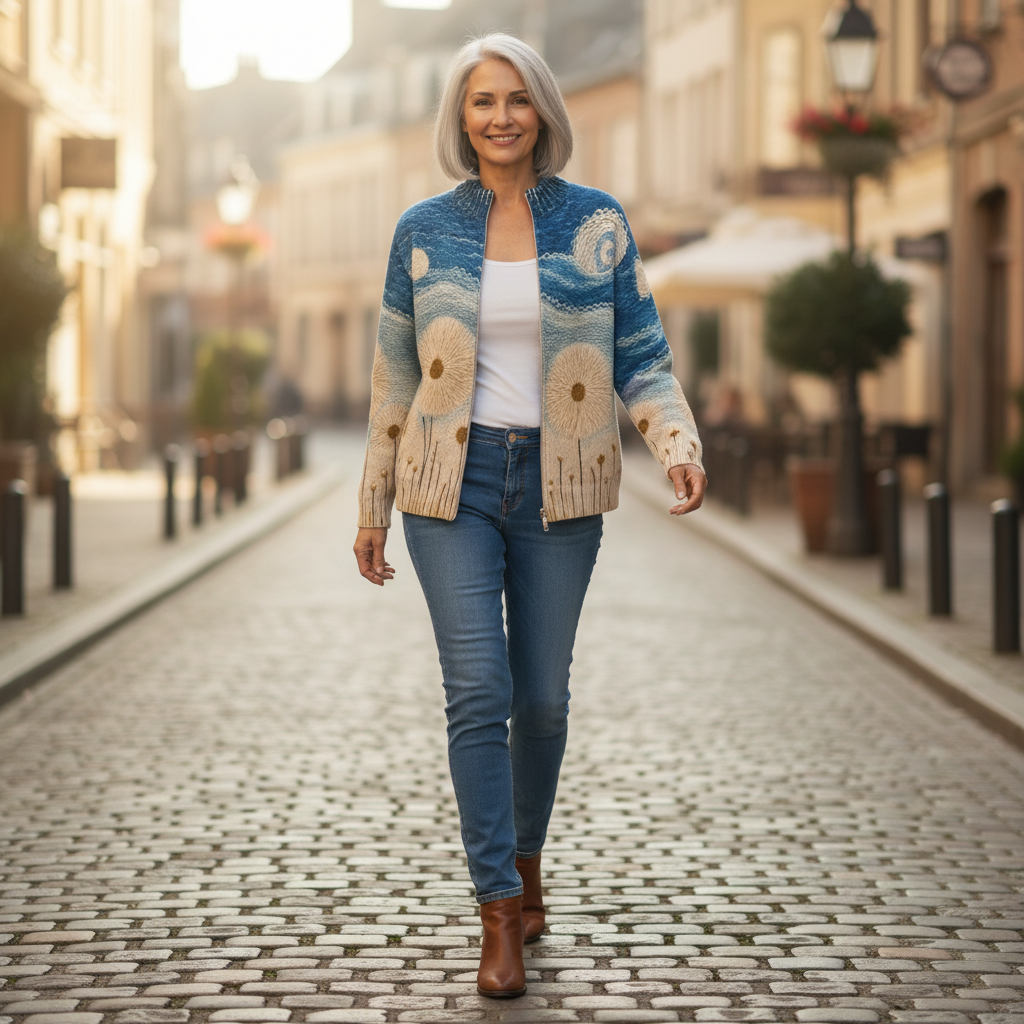 Renate | Strickjacke mit Pusteblumen-Motiv