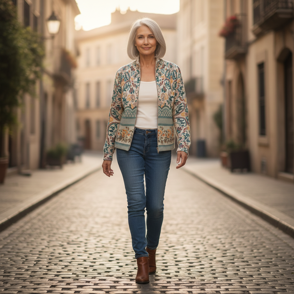 Gisela | Strickjacke mit floraler Bordüre