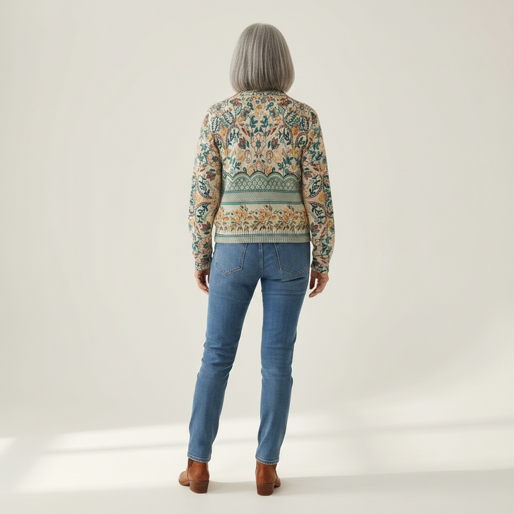 Gisela | Strickjacke mit floraler Bordüre