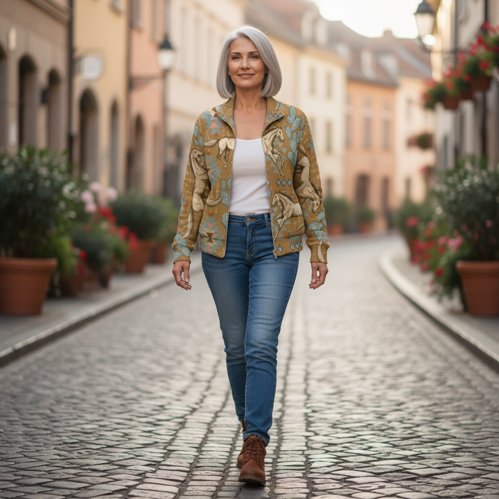 Brigitte | Strickjacke mit Pferde- und Kakteenmotiv
