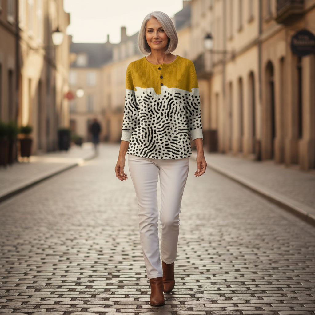 Frieda | Pullover in Senfgelb mit Punktmuster