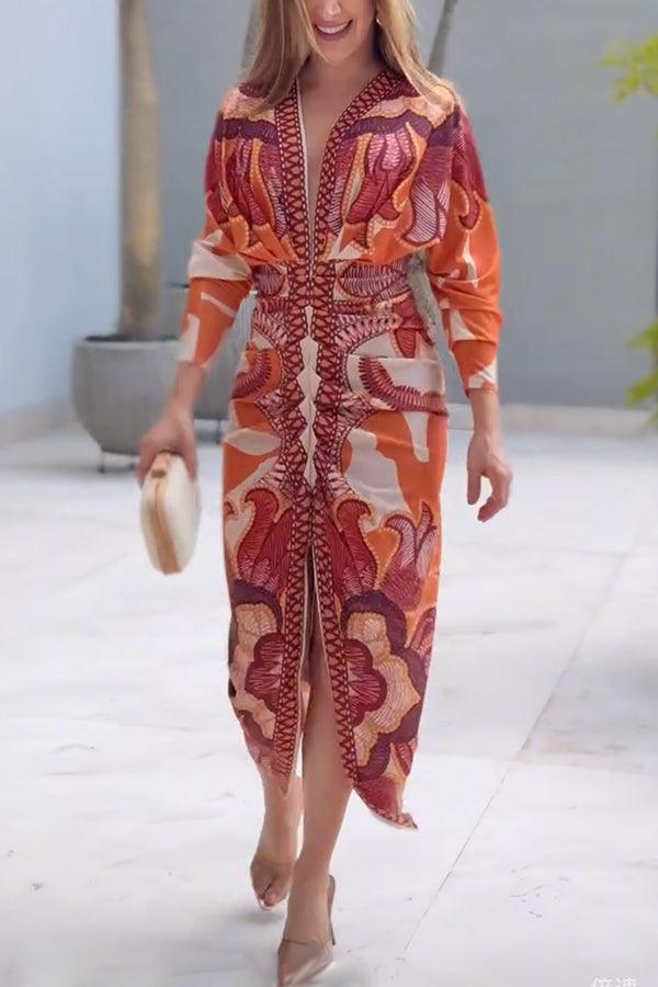 Monika | Einzigartiges Midikleid mit Dolmanärmeln und Sommer-Print