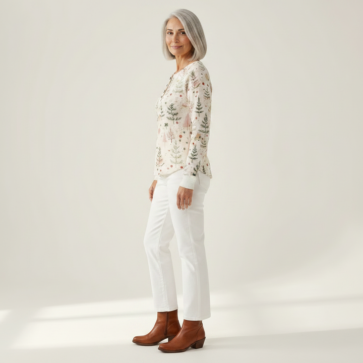Sonja | Pullover in Creme mit kleinen Tannen