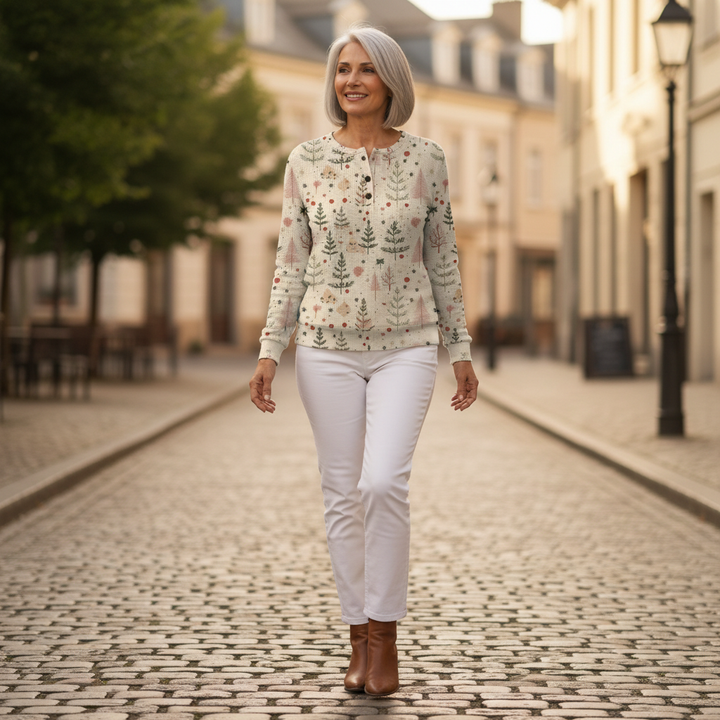 Sonja | Pullover in Creme mit kleinen Tannen