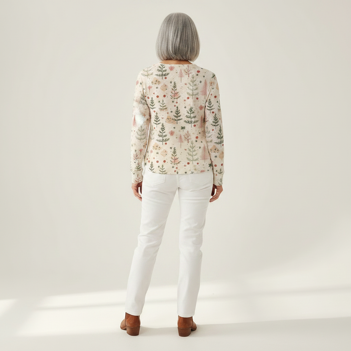 Sonja | Pullover in Creme mit kleinen Tannen