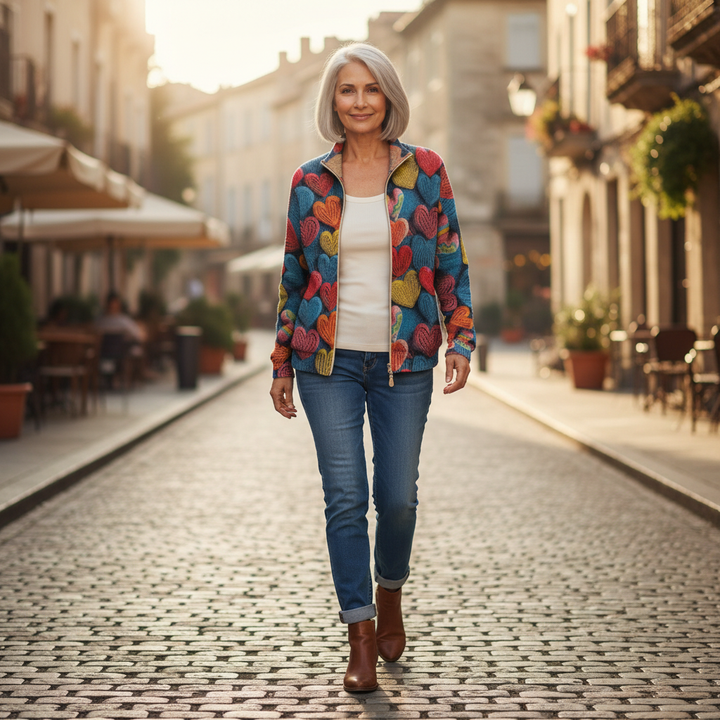 Susanne | Strickjacke mit buntem Herzmuster