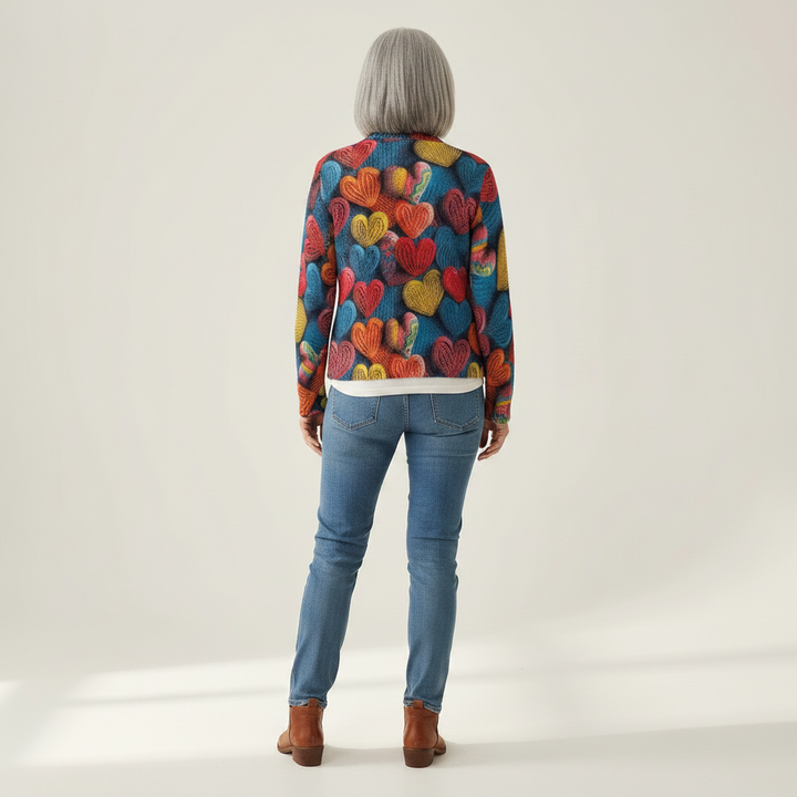 Susanne | Strickjacke mit buntem Herzmuster
