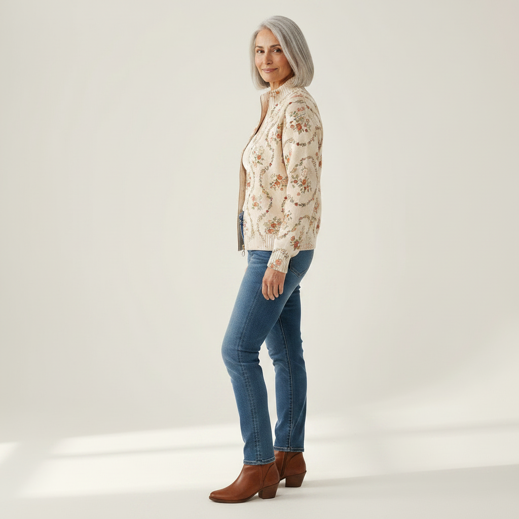Ingrid | Strickjacke mit zarten Blumenranken