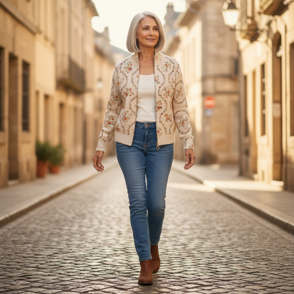 Ingrid | Strickjacke mit zarten Blumenranken