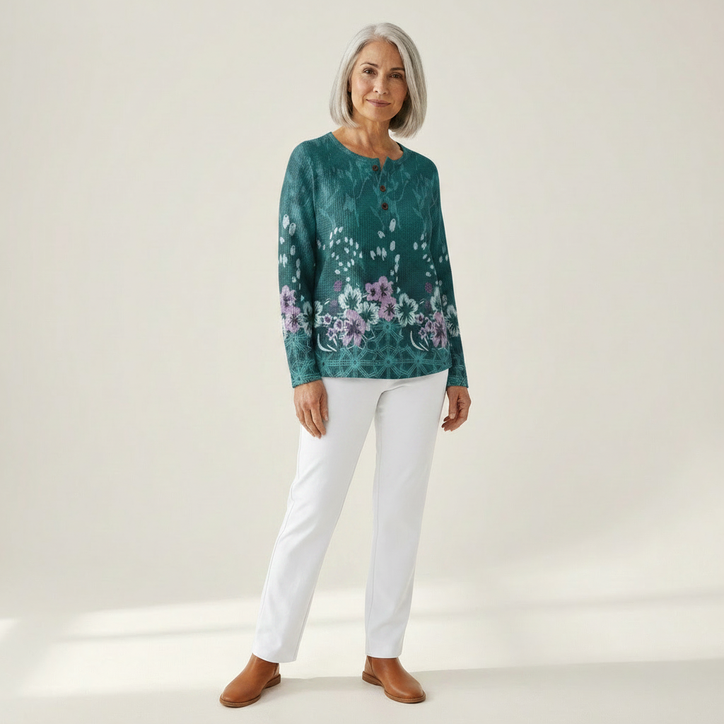 Paula | Pullover in Türkis mit Blüten