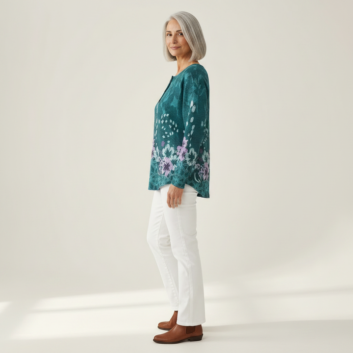 Paula | Pullover in Türkis mit Blüten