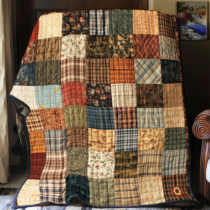 Retro-Patchwork-Steppdecke in Braun und Beige
