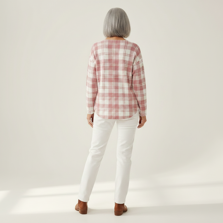 Svenja | Pullover mit Karomuster in Rosé