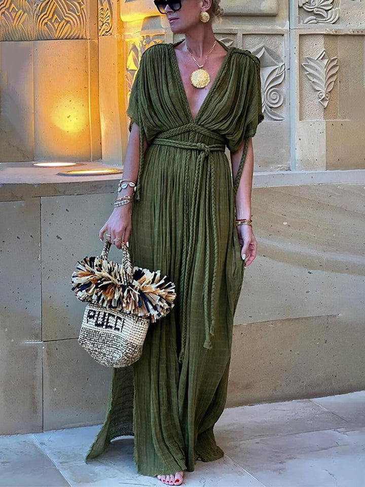 Elke | Maxikleid mit Schlitz, Kimono-Ärmeln und Zopf-Details