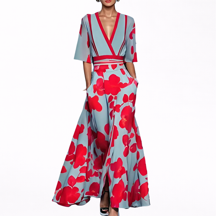 Edith | Elegantes Maxikleid mit verführerischem V-Ausschnitt
