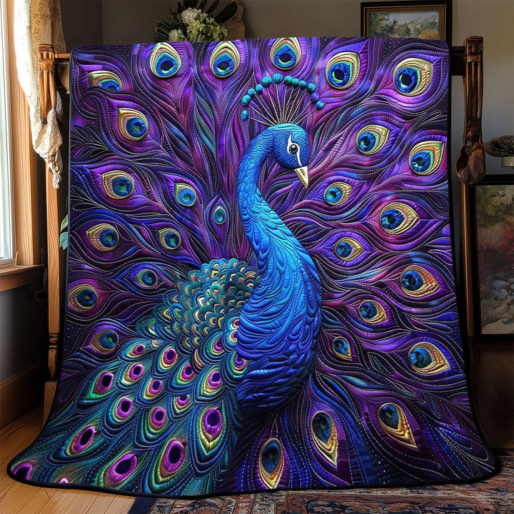 Steppdecke mit blauem Pfau