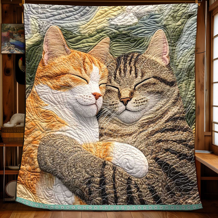 Steppdecke mit zwei schmusenden Katzen