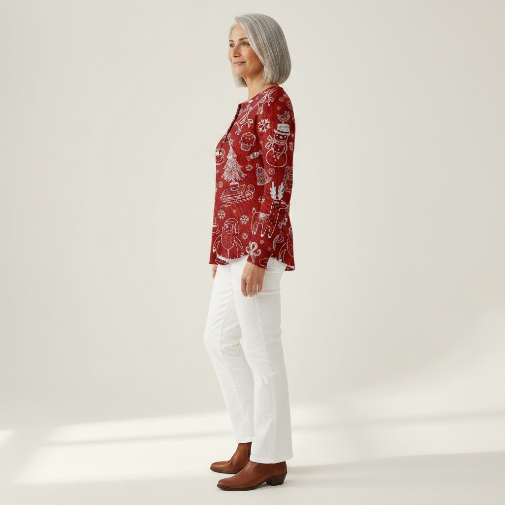 Merle | Weihnachtspullover in Rot mit weißen Motiven