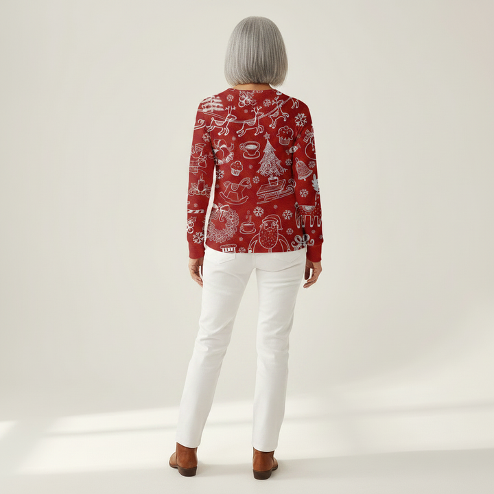 Merle | Weihnachtspullover in Rot mit weißen Motiven