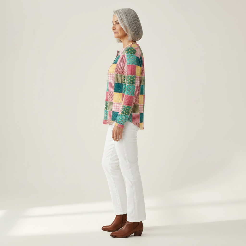 Nora | Patchwork-Pullover in Rosa und Türkis