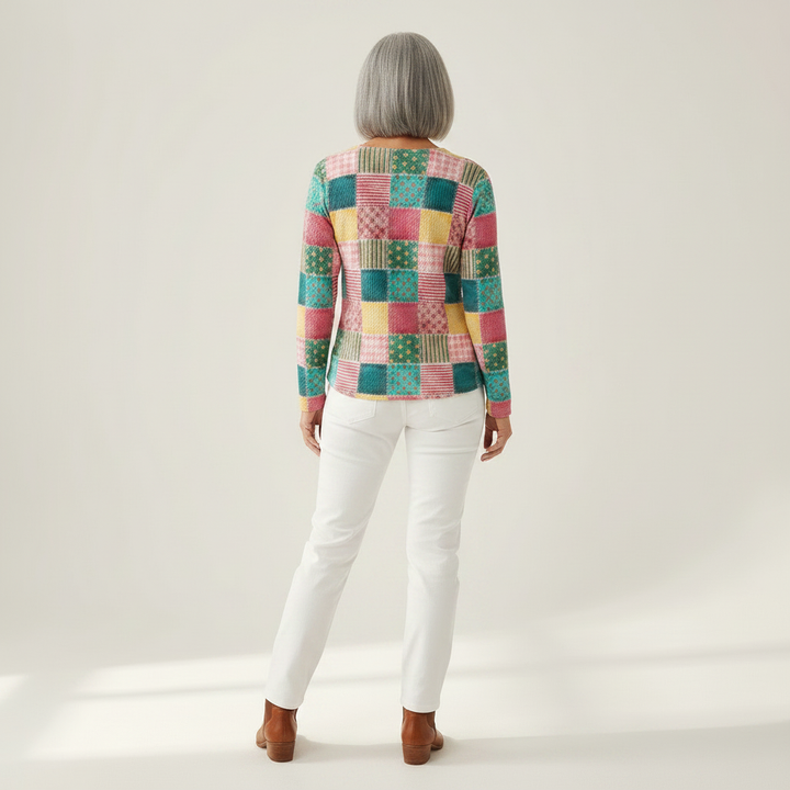 Nora | Patchwork-Pullover in Rosa und Türkis
