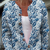 Blumenprint-Strickjacke mit Knöpfen