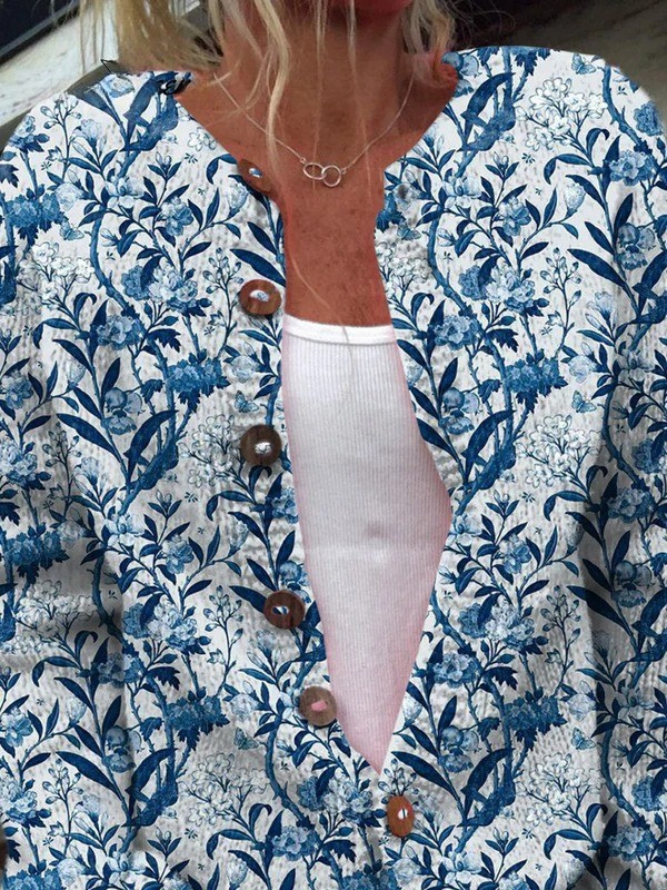 Blumenprint-Strickjacke mit Knöpfen