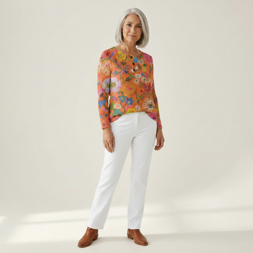 Wiebke | Pullover in Orange mit Blumen