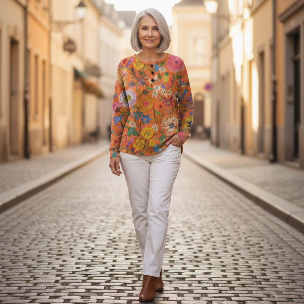 Wiebke | Pullover in Orange mit Blumen